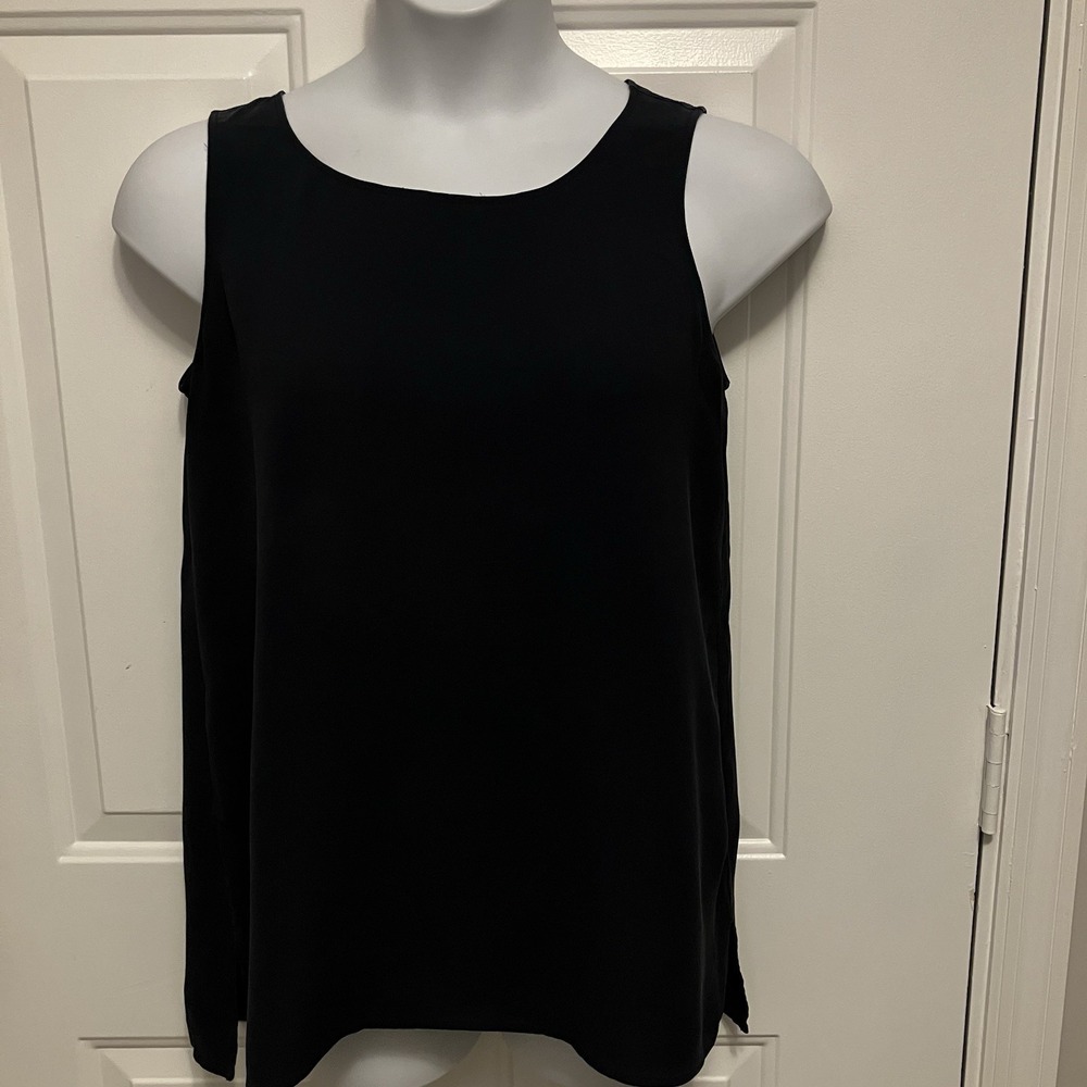 Lafayette 148 Sz Medium Navy Blue Women's Silk Sleeveless Round Neck Tank Blouse